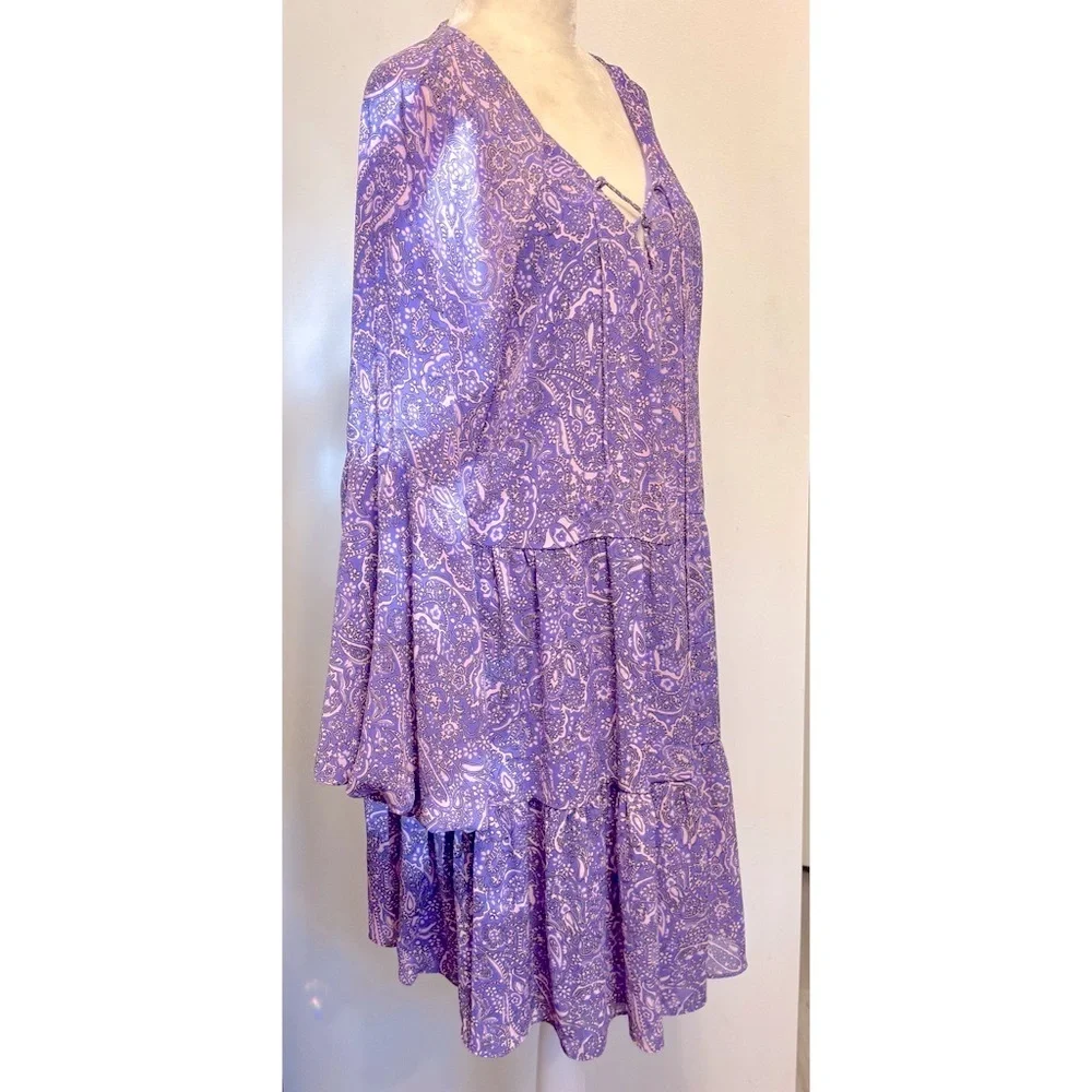 Vince Camuto Flowy Boho Dress Lilac-Purple Long Puff Sleeves Empire Waist -Large